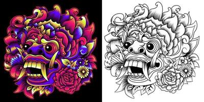 ilustración de vector de máscara barong en estilo de color neón