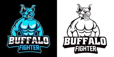 diseño de mascota del logotipo de esport de luchador de búfalo vector