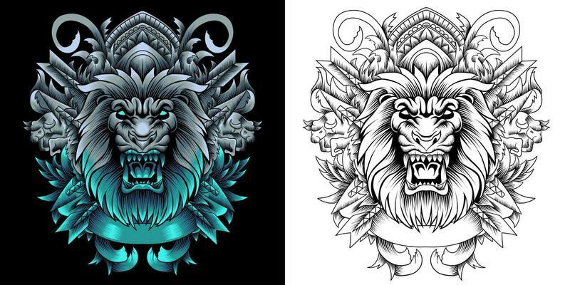 lion illustration in neon color style