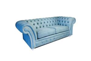 light blue fabric sofa in chester style for elite loft interior isolated white background photo
