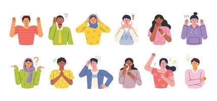 People of different races and styles. It expresses various emotions. vector