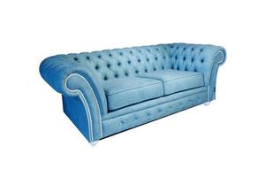 light blue fabric sofa in chester style for elite loft interior isolated white background photo