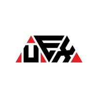 UEX triangle letter logo design with triangle shape. UEX triangle logo design monogram. UEX triangle vector logo template with red color. UEX triangular logo Simple, Elegant, and Luxurious Logo. UEX