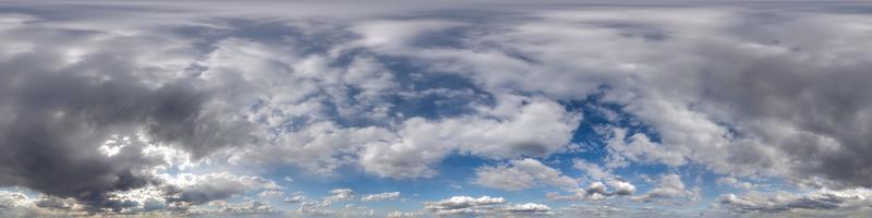 blue sky hdr 360 panorama with white beautiful clouds in seamless projection with zenith for use in 3d graphics or game development as sky dome or edit drone shot for sky replacement photo