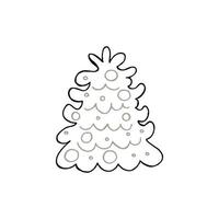 A hand-drawn christmas tree. Vector illustration in doodle style. Winter mood. Hello 2023. Merry Christmas and Happy New Year. Black and gray element on a white background.