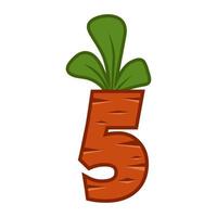 Cartoon carrot number Five font kids number. Orange Figure 5. vector