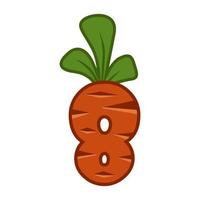 Cartoon carrot number Eight font kids number. Orange Figure 8. vector