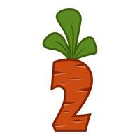 Cartoon carrot number 2 font kids number. Orange Figure Two. vector