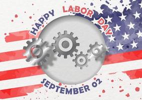 Card and poster of the U.S.A Labor Day in 3d and paper cut out style on white paper pattern background. All in vector design.