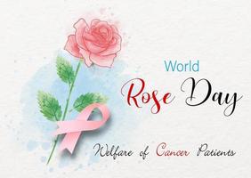 A beautiful single rose in watercolor style with pink campaign ribbon and the day, the name of event on white paper pattern background. vector