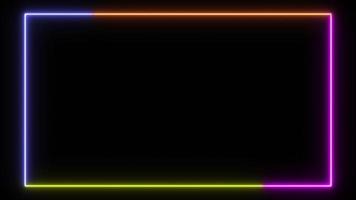 neon light glow border rectangle frame shape by modern graphic illustration effect, electric fluorescent shiny lamp at night, abstract led laser signboard for billboard retro bar party club casino video