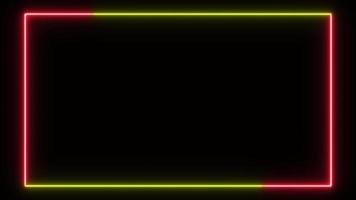 luce al neon bagliore bordo rettangolo forma cornice con effetto grafico moderno, lampada fluorescente elettrica brillante di notte, insegna laser a led astratta per cartellone retrò bar party club casino video