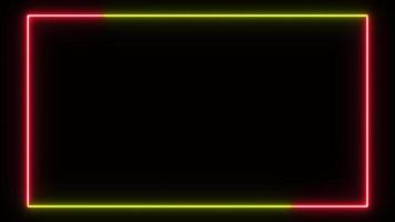 neon light glow border rectangle frame shape by modern graphic illustration effect, electric fluorescent shiny lamp at night, abstract led laser signboard for billboard retro bar party club casino video