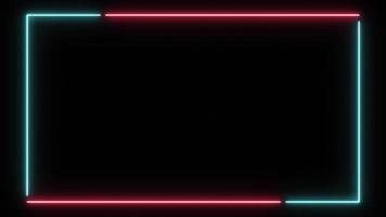 Neonlicht-Randrechteck-Rahmenform durch modernen grafischen Illustrationseffekt, elektrische fluoreszierende glänzende Lampe in der Nacht, abstraktes LED-Laser-Schild für Billboard-Retro-Bar-Party-Club-Casino video