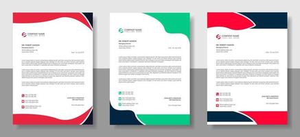 plantilla de diseño de membrete moderno corporativo con 3 colores diferentes, diseño de membrete moderno creativo, membrete profesional minimalista, diseño abstracto, elegante o de plantilla vectorial vector