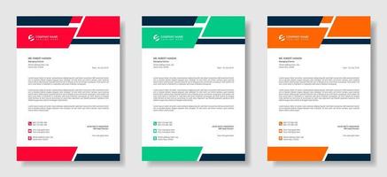 plantilla de diseño de membrete moderno corporativo con 3 colores diferentes, diseño de membrete moderno creativo, membrete minimalista profesional, diseño abstracto, elegante o de plantilla vectorial vector