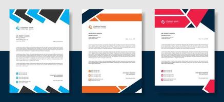 plantilla de diseño de membrete moderno corporativo con 3 colores diferentes, diseño de membrete moderno creativo, membrete minimalista profesional, diseño abstracto, elegante o de plantilla vectorial vector