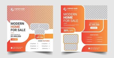 Real estate home sale social media post template bundle or square web banner template vector