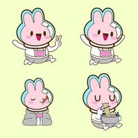 cute little bunny astronaut drawing cartoon, rabbit sticker vector