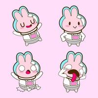 cute little bunny astronaut drawing cartoon, rabbit sticker vector