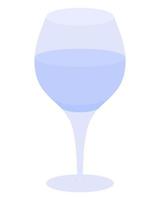 Glass goblet for wine. Color vector illustration. Violet crystal glass for an alcoholic drink. A drink is poured into a glass goblet. Isolated background. Flat style.