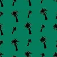 Palm tree. Silhouette. Seamless vector pattern. Outline on an isolated green background. Repeating ornament. Coconut. Tropical tree. Flat style.