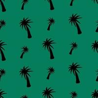 Palm tree. Silhouette. Seamless vector pattern. Outline on an isolated green background. Repeating ornament. Coconut. Tropical tree. Flat style.