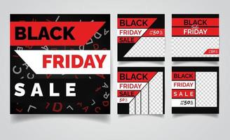 plantilla de banner de color rojo y negro conjunto de banner web de redes sociales de venta de viernes negro para compras, ventas, promoción de productos. vector