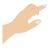 Hand gesture. Hand with raised index finger in flat style isolated on white background. The index finger points or touches something. Vector illustration.