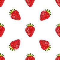 Ripe red strawberry on white background seamless pattern. Vector background with strawberries. For fabric, wrapping or wallpaper.