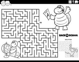 maze with turtle studying for a geography test coloring page vector