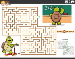 maze game with cartoon turtle riding a scooter to school vector