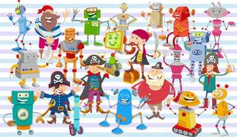 cartoon robots and pirates set or paper pack design vector