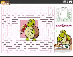 juego de laberinto con tortuga de dibujos animados yendo a la escuela vector