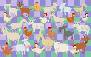 cartoon chickens and goats set or paper pack design vector