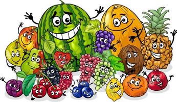 cartoon happy fruit comic characters group vector