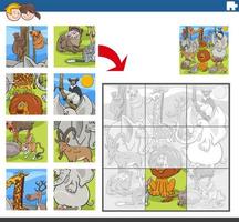 tarea de rompecabezas con personajes de animales salvajes de dibujos animados vector