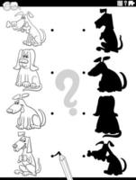 juego de sombras con perros de dibujos animados página para colorear vector