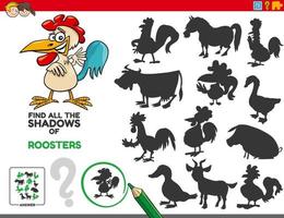 educational shadows game with cartoon rooster vector