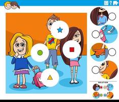 match pieces game with cartoon school children vector