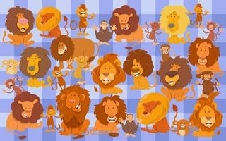 conjunto de leones y monos de dibujos animados o paquete de papel o diseño de tela vector