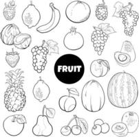 cartoon fresh fruit food objects set coloring page vector