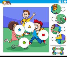 match pieces game with cartoon school pupils vector