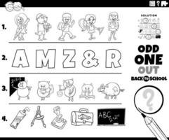 odd one out task with cartoon characters coloring page vector
