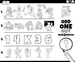 odd one out task with cartoon characters coloring book page vector