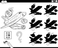 shadows game with cartoon space shuttle coloring page vector