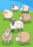 cartoon sheep group in the meadow vector