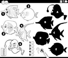 shadows task with fish animals coloring page vector