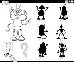 shadow game with cartoon robot coloring page vector