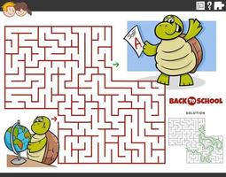 maze with cartoon turtle studying for a geography test vector